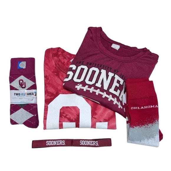 OU Sooners Crimson Tie Dye Tee Shirt 2 pairs of socks and Headband Size Medium - Picture 13 of 13